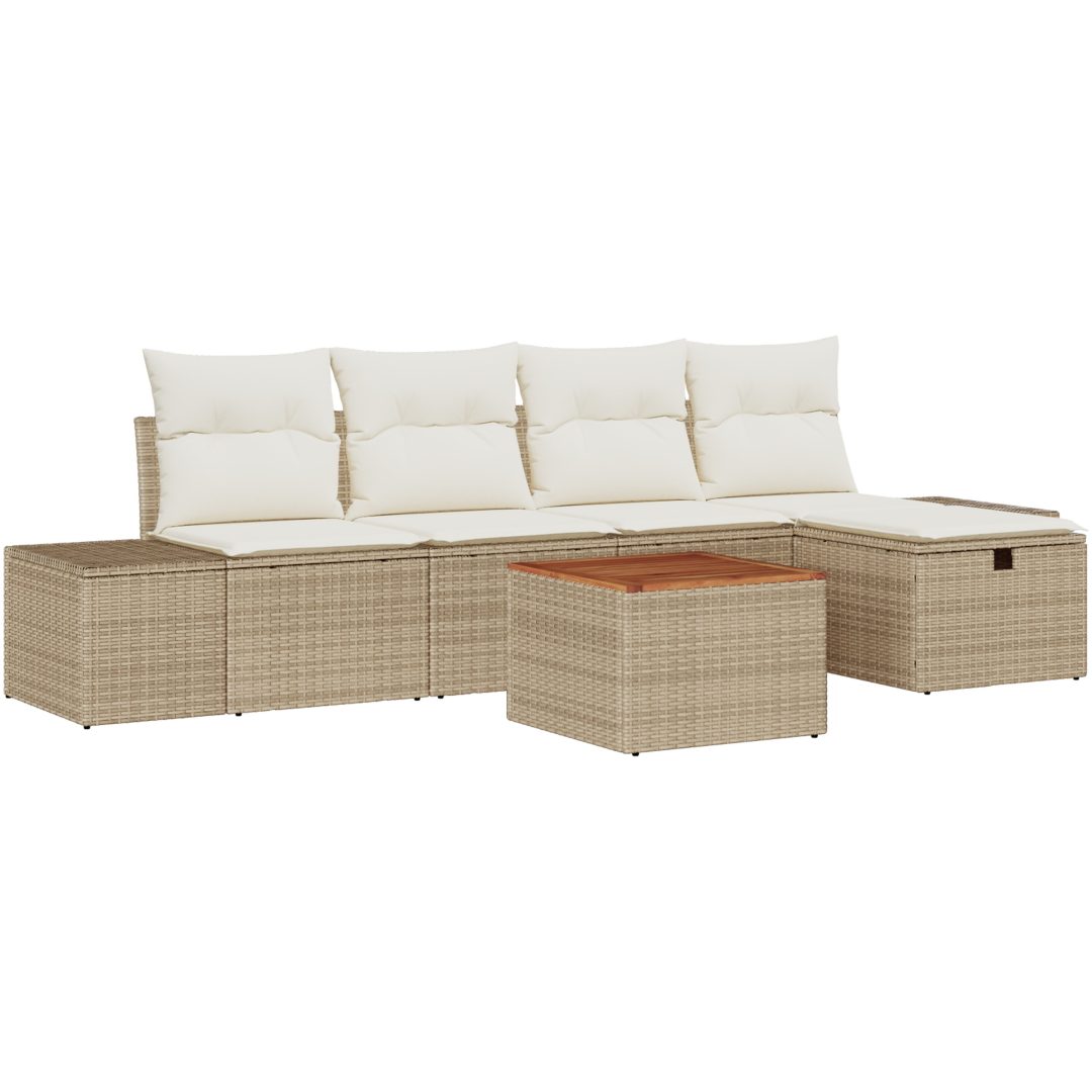 6-delars Trädgårdsoffaset med Kuddar Beigefärgad Poly Rattan vidaXL 55 x 55 x 37 cm – bild 2