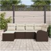 6-delars trädgårdsoffaset med kuddar brun poly rattan vidaXL Medium – miniatyr 1