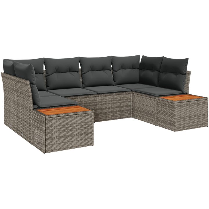 6-delars trädgårdsoffaset med kuddar Grå poly rattan akacia vidaXL 234 x 154 x 69 cm – bild 2
