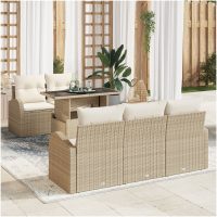 6 Delars Trädgårdsoffaset med kuddar i beige poly rattan vidaXL