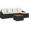 6-delars trädgårdsoffaset med kuddar i svart poly-rattan och akacia vidaXL 55 x 55 x 37 cm – miniatyr 2
