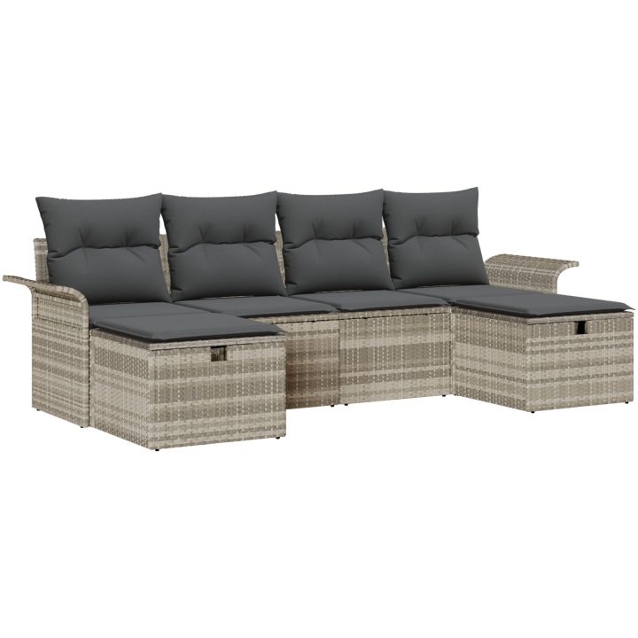 6-delars trädgårdsoffaset med kuddar ljusgrå polyrotting vidaXL 251 x 117 x 85 cm – bild 2
