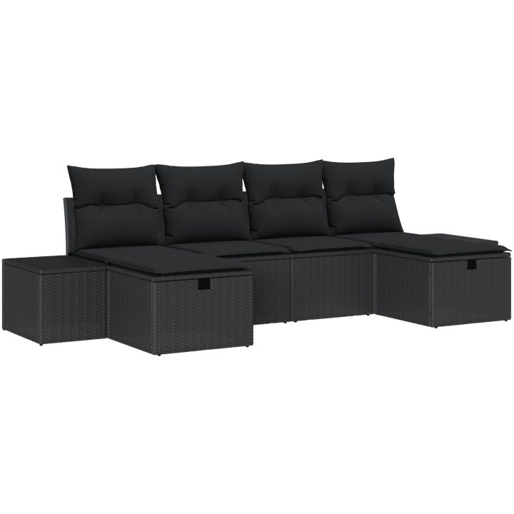 6-delars trädgårdsoffaset med kuddar - Svart konstrotting vidaXL 55 x 62 x 69 cm – bild 2