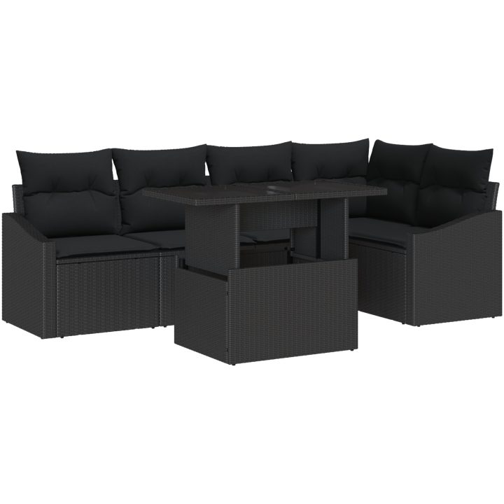 6-delars trädgårdsoffaset med kuddar, svart poly rattan vidaXL 100 x 55 x 73 cm – bild 2
