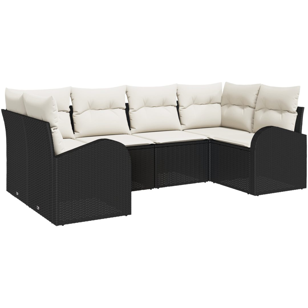 6 Delars Trädgårdsoffaset med Kuddar Svart Poly Rattan vidaXL 234 x 124 x 85 cm – bild 2