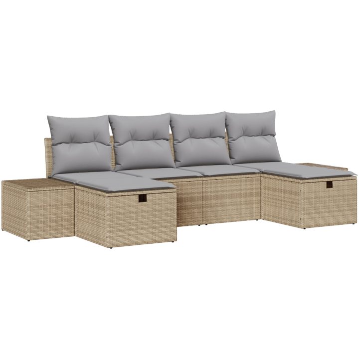 6-delars trädgårdsoffasett med beige polyrotting och kuddar vidaXL 294 x 117 x 85 cm – bild 2