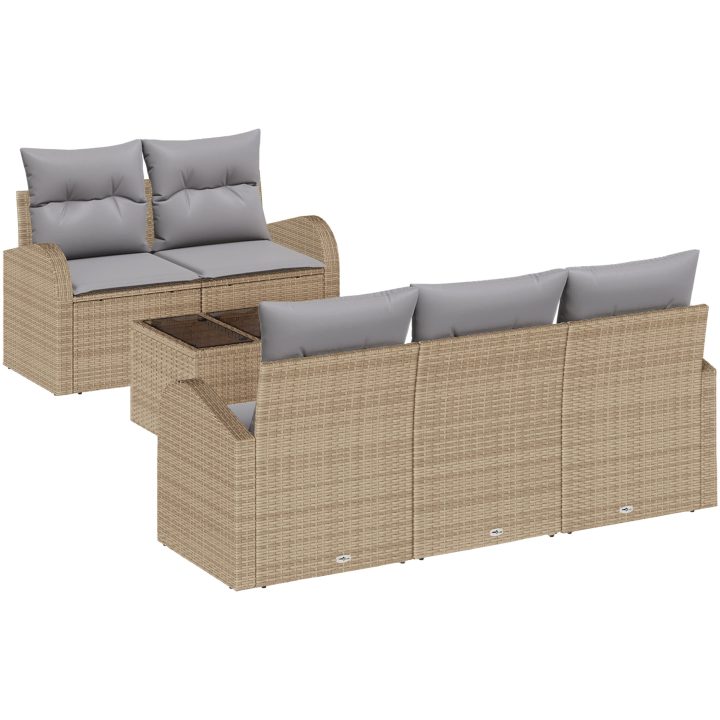 6 Delars Trädgårdsoffasett med Kuddar Beige Poly Rattan vidaXL 55 x 55 x 37 cm – bild 2