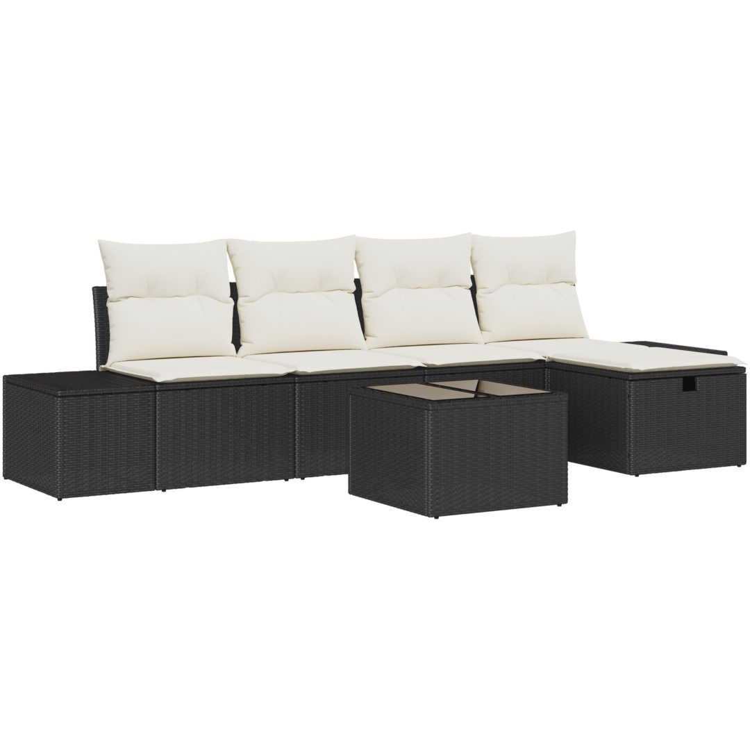 6 Delars Trädgårdsoffgrupp med Dynor Svart Poly Rattan vidaXL 55 x 62 x 69 cm – bild 2