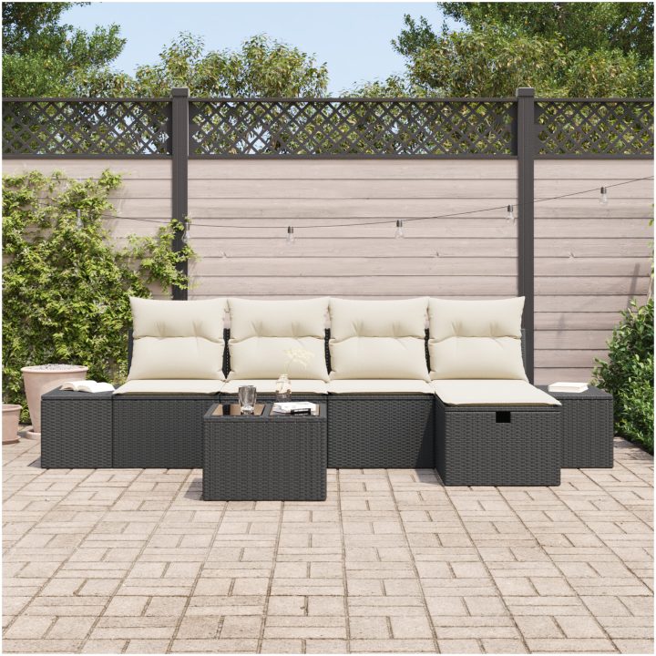 6 Delars Trädgårdsoffgrupp med Dynor Svart Poly Rattan vidaXL 55 x 62 x 69 cm – bild 3