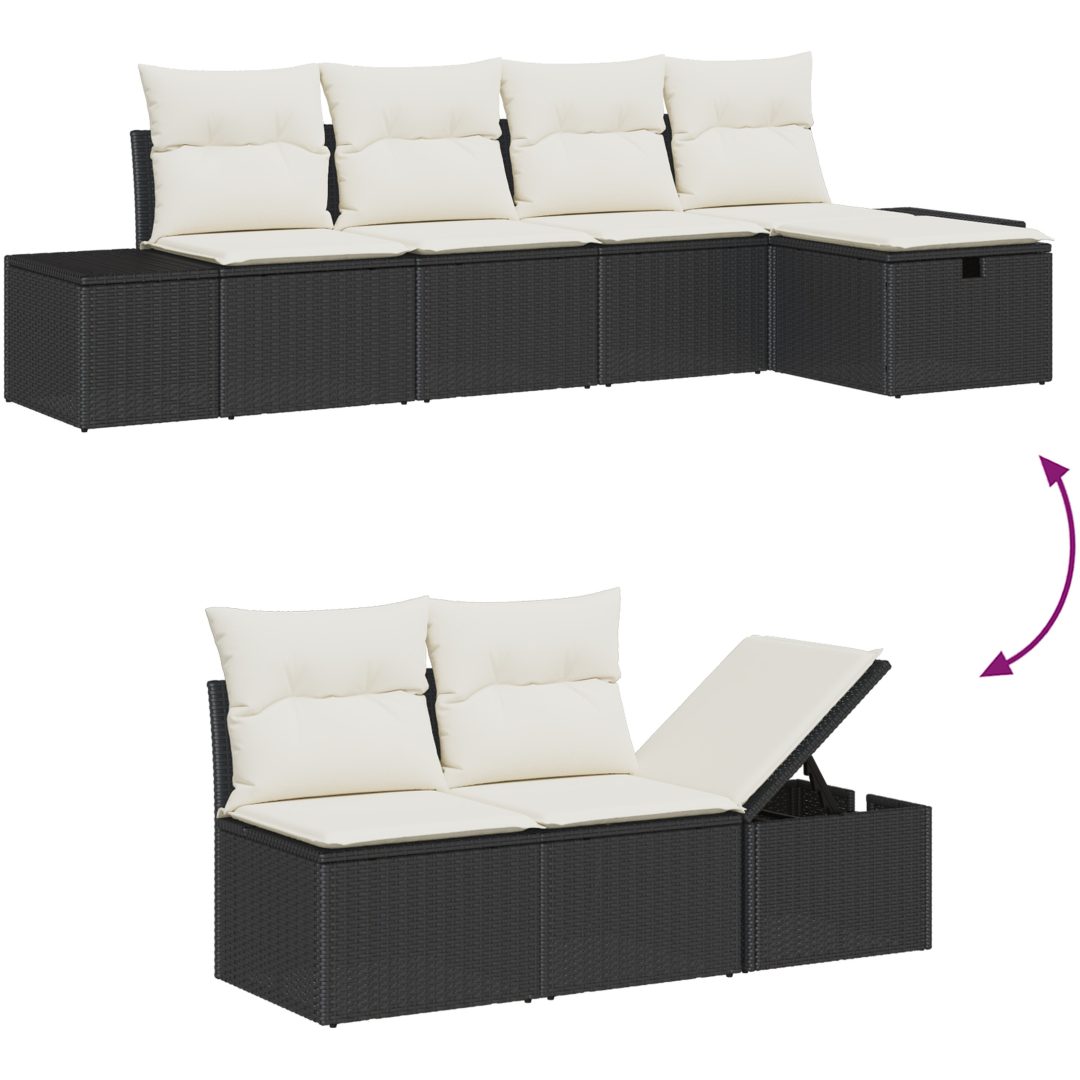 6 Delars Trädgårdsoffgrupp med Dynor Svart Poly Rattan vidaXL 55 x 62 x 69 cm – bild 8