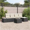 6 Delars Trädgårdsoffgrupp med Dynor Svart Poly Rattan vidaXL 55 x 62 x 69 cm – miniatyr 1