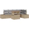 6-delars trädgårdsoffgrupp med kuddar, beige polyrotting vidaXL 100 x 55 x 73 cm – miniatyr 2