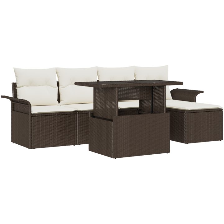 6-delars Trädgårdsoffgrupp med Kuddar i Brun Poly Rattan vidaXL 100 x 55 x 73 cm – bild 2