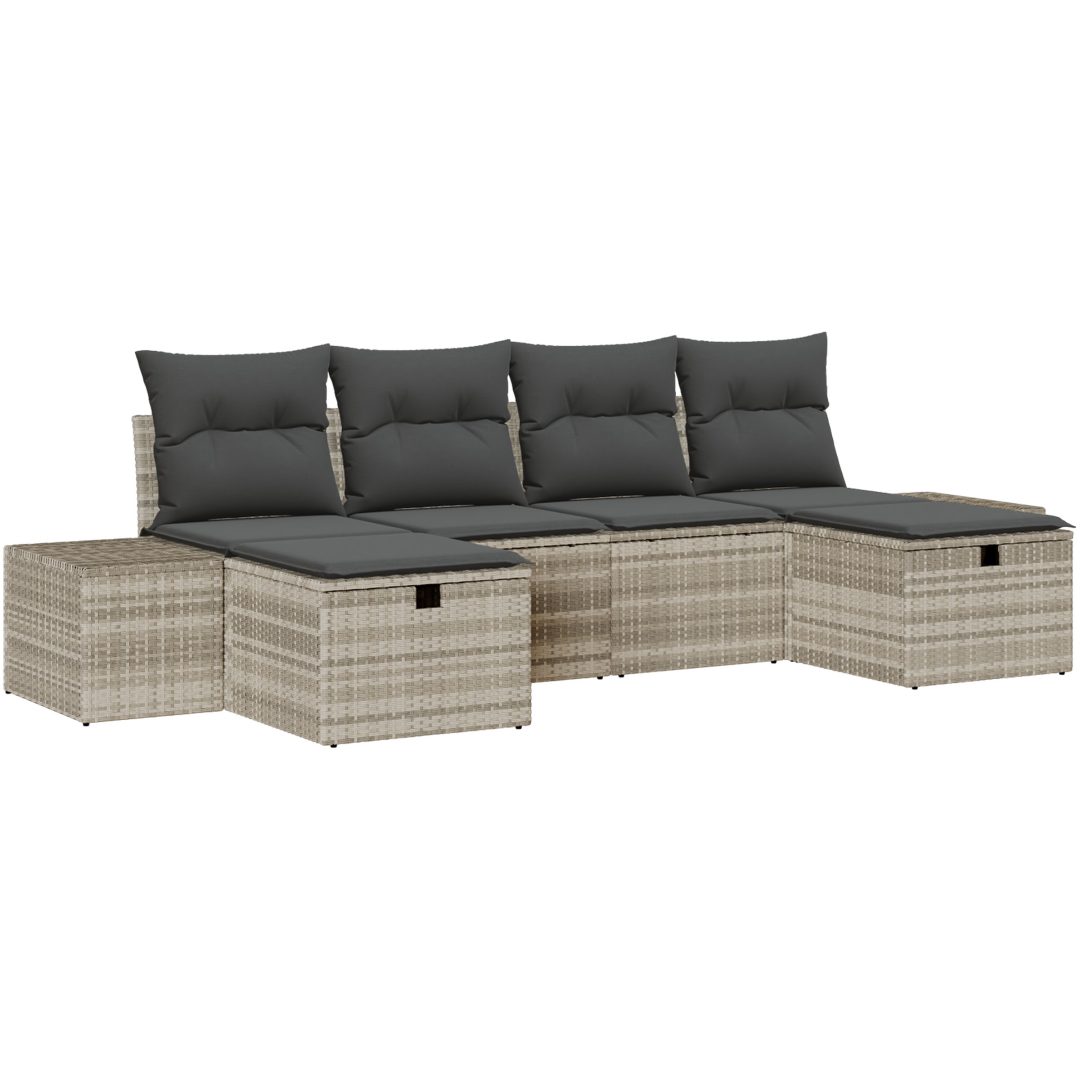 6-delars Trädgårdsoffgrupp med Kuddar - Ljusgrå Poly Rattan vidaXL 55 x 62 x 69 cm – bild 2