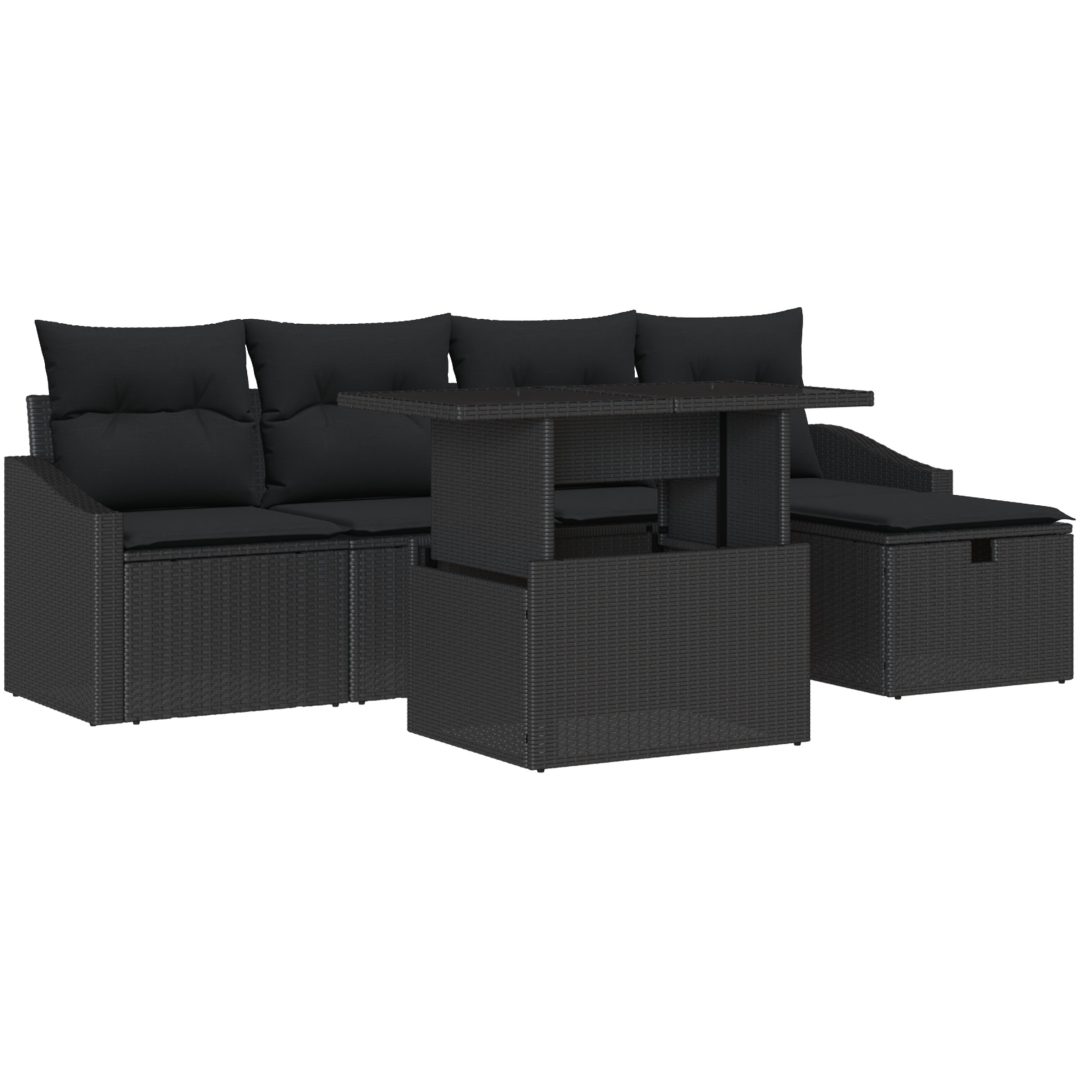 6 Delars Trädgårdsoffgrupp med Kuddar - Svart Poly Rattan vidaXL 100 x 55 x 73 cm – bild 2
