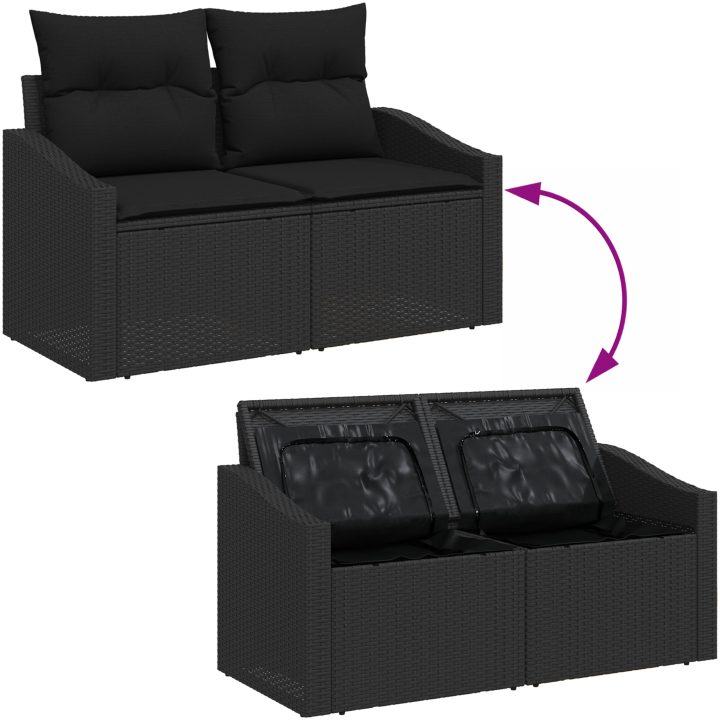 6 Delars Trädgårdsoffgrupp med Kuddar - Svart Poly Rattan vidaXL 100 x 55 x 73 cm – bild 11