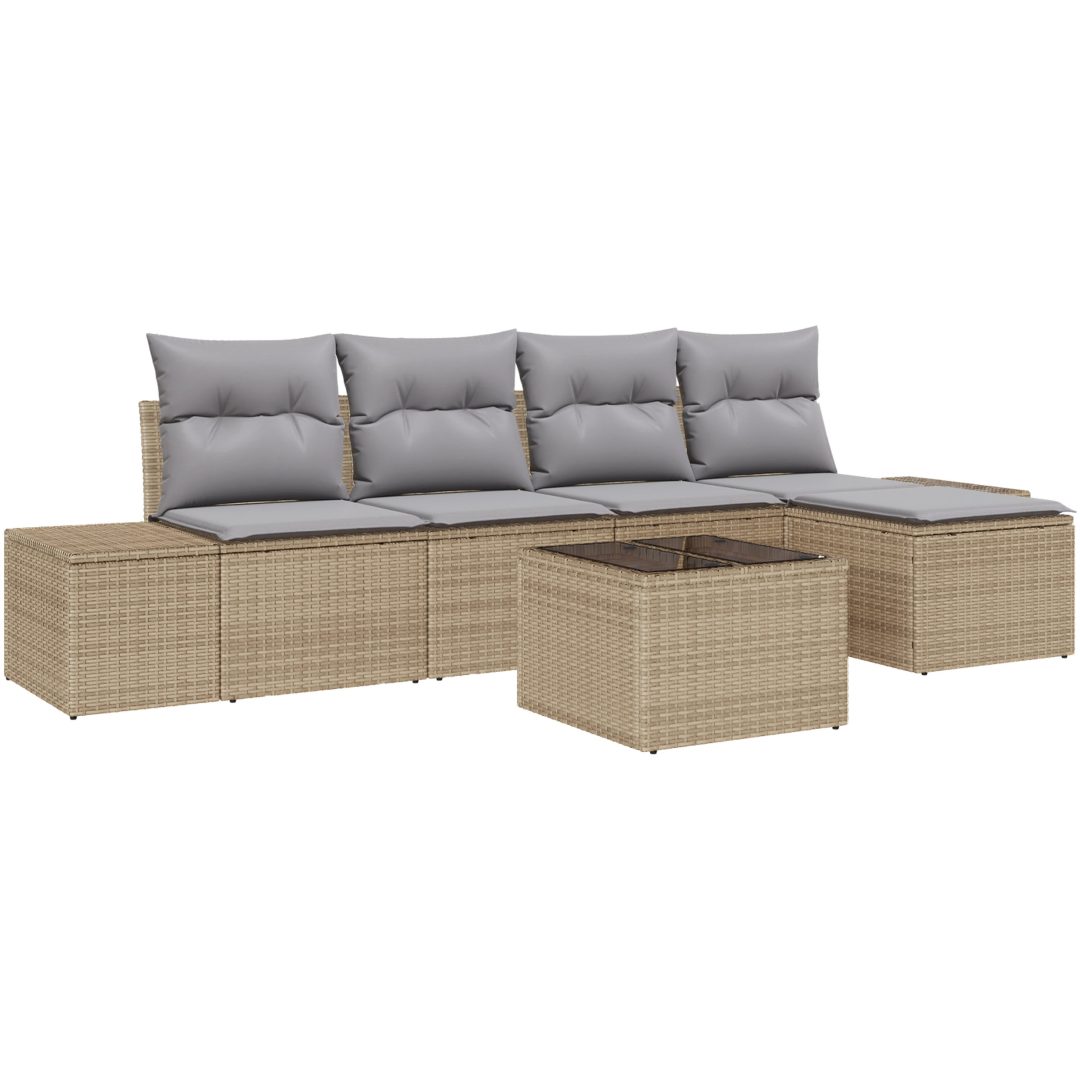 6-delars trädgårdsoffor med kuddar, beige poly rattan vidaXL 55 x 55 x 37 cm – bild 2