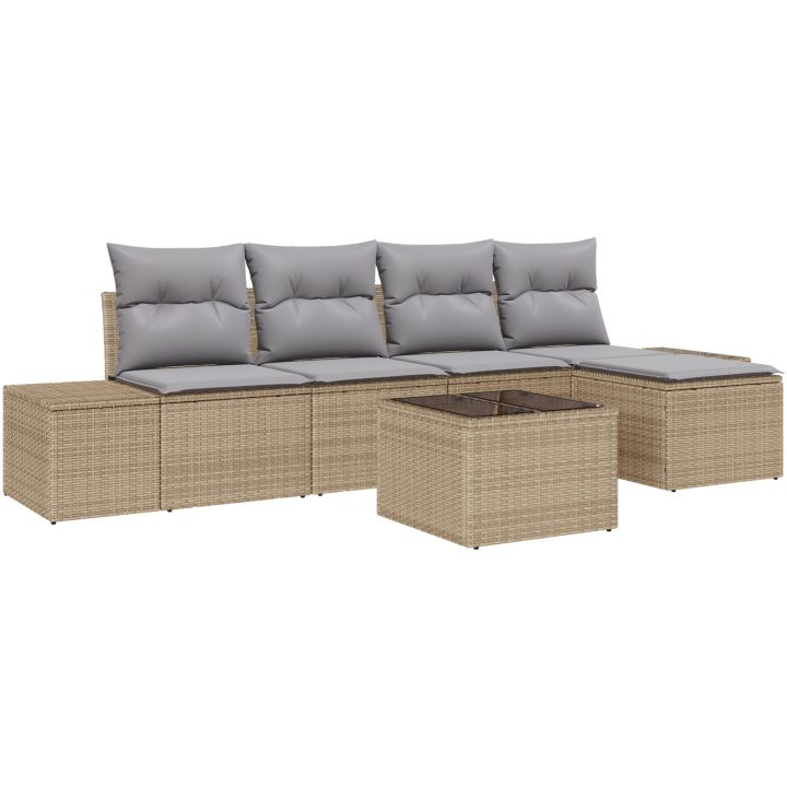 6-delars trädgårdsoffor med kuddar, beige poly rattan vidaXL 55 x 55 x 37 cm – bild 2