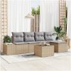 6-delars trädgårdsoffor med kuddar, beige poly rattan vidaXL 55 x 55 x 37 cm – miniatyr 1