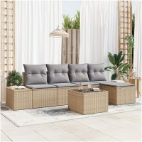 6-delars trädgårdsoffor med kuddar, beige poly rattan vidaXL