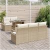 6-delars trädgårdsoffor med kuddar beige poly rotting vidaXL Stor – miniatyr 3