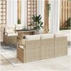 6-delars trädgårdsoffor med kuddar beige poly rotting vidaXL Stor – miniatyr 1