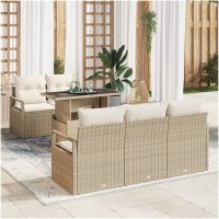 6-delars trädgårdsoffor med kuddar beige poly rotting vidaXL