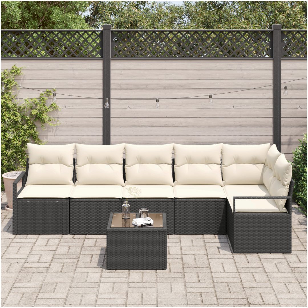 6-delars trädgårdsoffor med kuddar brunt poly rattan vidaXL Stor – bild 3