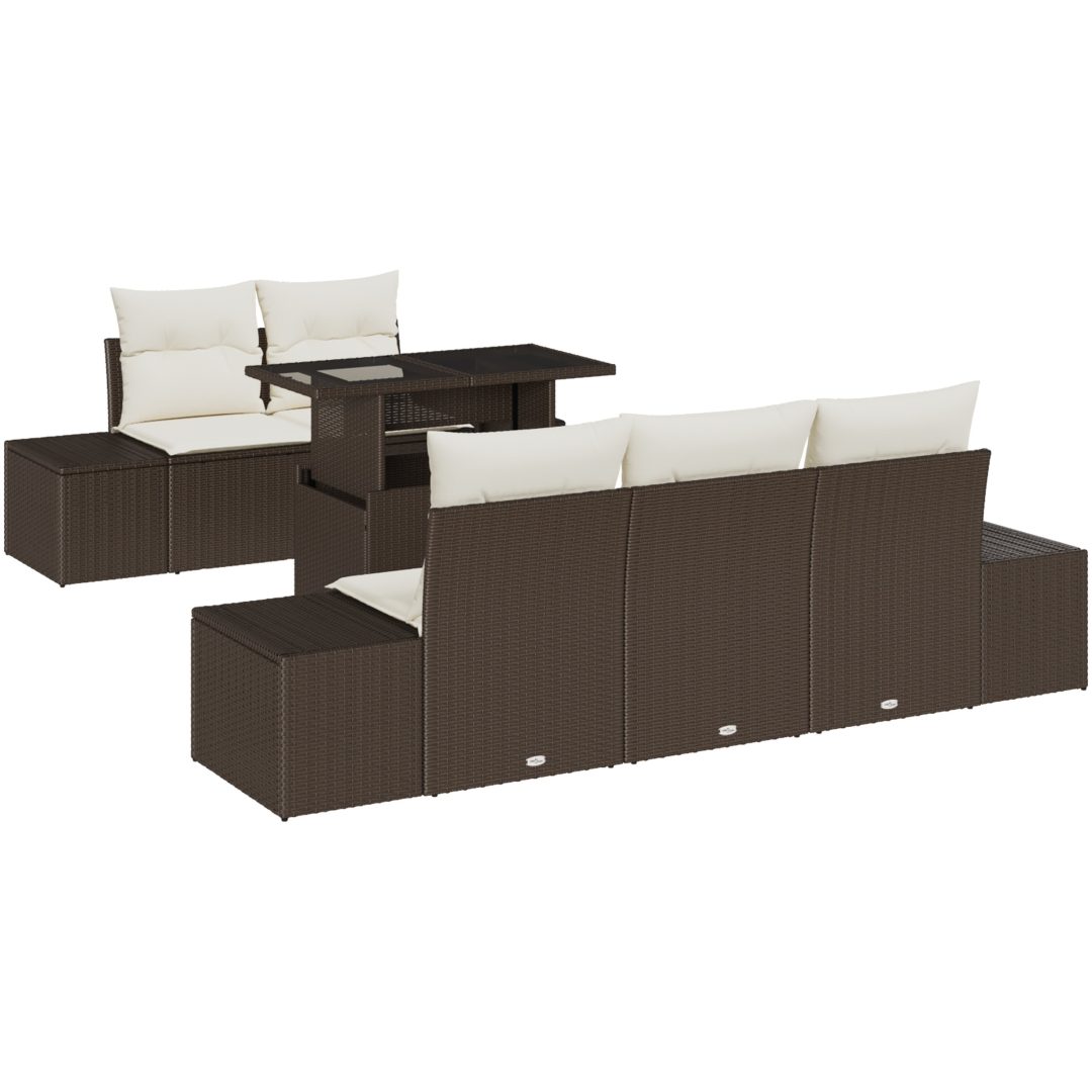 6-delars trädgårdsoffor med kuddar i brun poly rattan vidaXL 100 x 55 x 73 cm – bild 2
