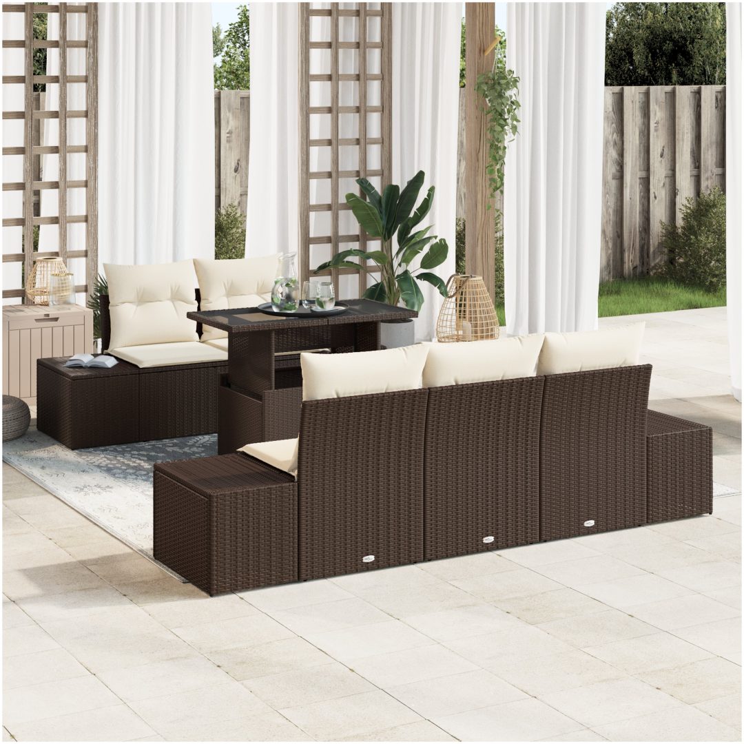 6-delars trädgårdsoffor med kuddar i brun poly rattan vidaXL 100 x 55 x 73 cm