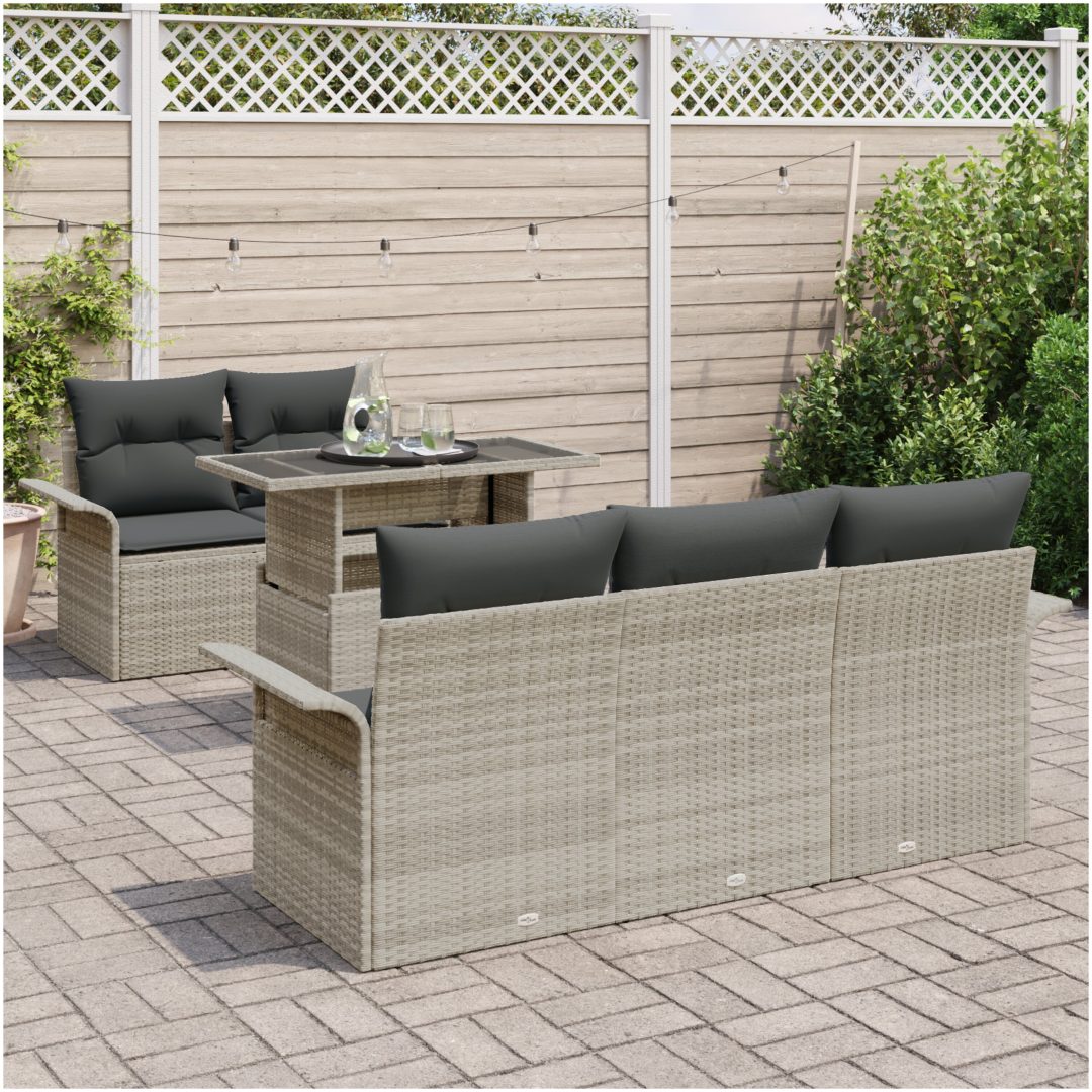 6-delars trädgårdsoffor med kuddar i ljusgrått poly-rattan vidaXL 100 x 55 x 73 cm – bild 3