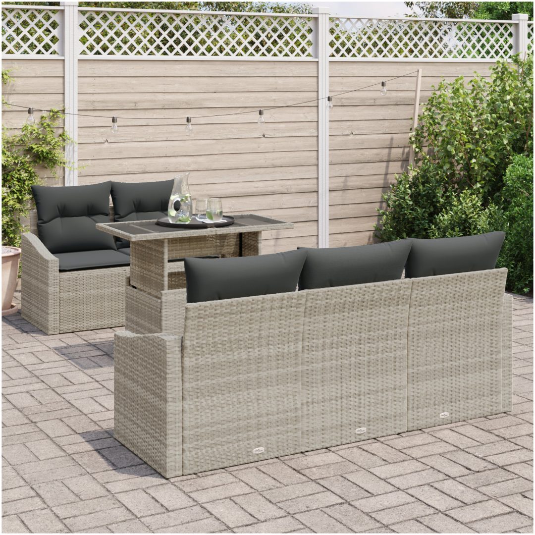 6-delars trädgårdsoffor set med kuddar i ljusgrå poly rattan vidaXL 100 x 55 x 73 cm – bild 3
