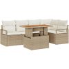 6 Delars Trädgårdsofförsätt med Dynor Beige Poly Rattan Akacia vidaXL Stor – miniatyr 2