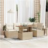 6 Delars Trädgårdsofförsätt med Dynor Beige Poly Rattan Akacia vidaXL Stor – miniatyr 1