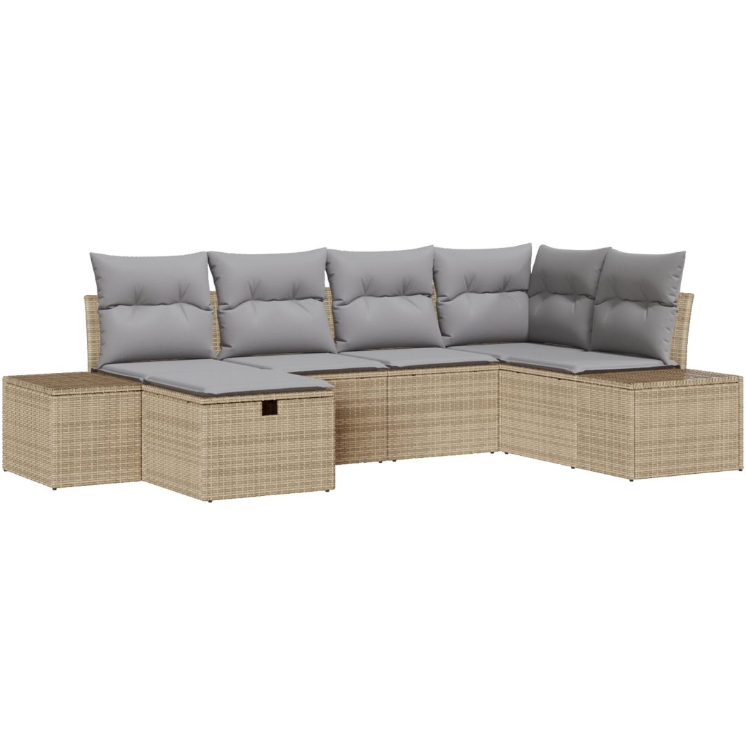 6-delars trädgårdsoffset med beige kuddar i poly rattan vidaXL 264 x 154 x 85 cm – bild 2