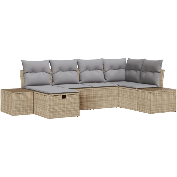 6-delars trädgårdsoffset med beige kuddar i poly rattan vidaXL 264 x 154 x 85 cm – bild 2