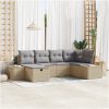 6-delars trädgårdsoffset med beige kuddar i poly rattan vidaXL 264 x 154 x 85 cm – miniatyr 1