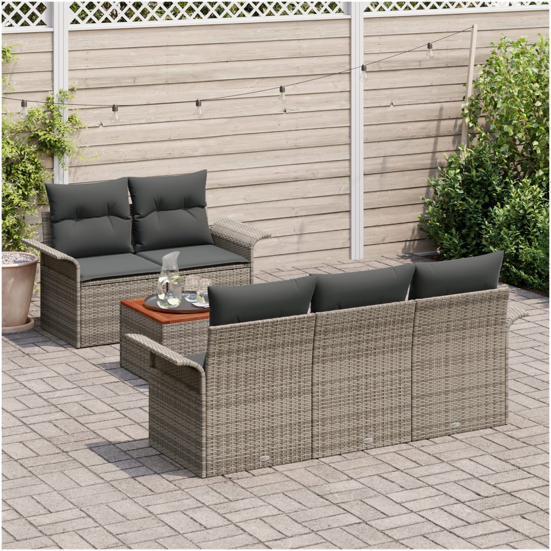 6-delars trädgårdsoffset med dynor Grå Poly Rattan Akacia vidaXL 55 x 55 x 37 cm – bild 3