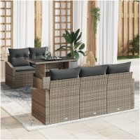 6-delars trädgårdsoffset med dynor - Grå polyrotting vidaXL