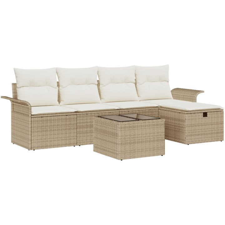 6 Delars Trädgårdsoffset med Dynor Grädde Poly Rattan vidaXL Medium – bild 2