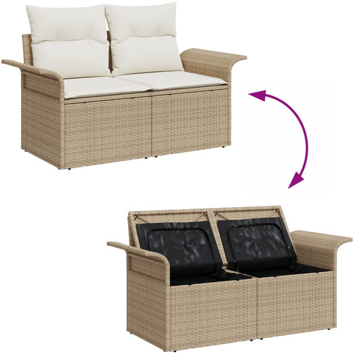 6 Delars Trädgårdsoffset med Dynor Grädde Poly Rattan vidaXL Medium – bild 10