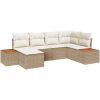 6 Delars Trädgårdsoffset med Kuddar Beige Poly Rattan Akacia vidaXL 264 x 154 x 69 cm – miniatyr 2