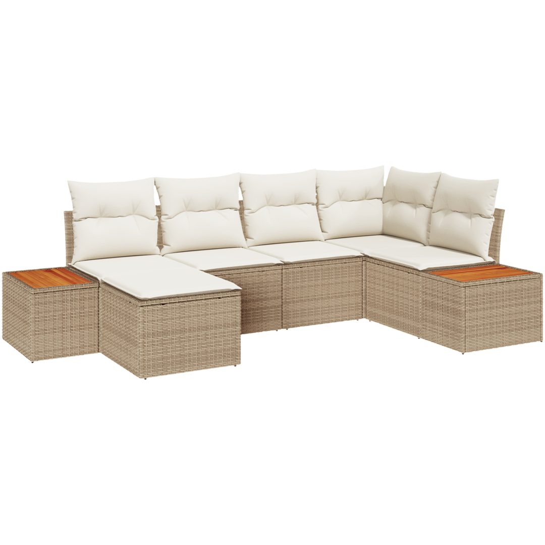 6 Delars Trädgårdsoffset med Kuddar Beige Poly Rattan Akacia vidaXL 264 x 154 x 69 cm – bild 2