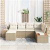 6 Delars Trädgårdsoffset med Kuddar Beige Poly Rattan Akacia vidaXL 264 x 154 x 69 cm – miniatyr 3