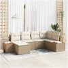 6 Delars Trädgårdsoffset med Kuddar Beige Poly Rattan Akacia vidaXL 264 x 154 x 69 cm – miniatyr 1