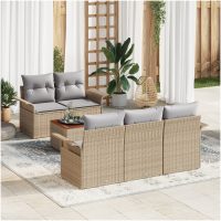 6-delars Trädgårdsoffset med kuddar Beige Poly Rattan Akacia vidaXL