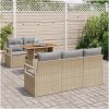 6-delars trädgårdsoffset med kuddar beige poly-rattan akacia vidaXL Medium – miniatyr 3