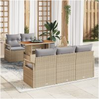 6-delars trädgårdsoffset med kuddar beige poly-rattan akacia vidaXL