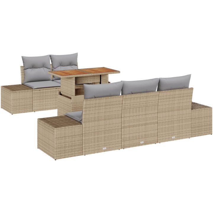 6-delars trädgårdsoffset med kuddar, beige poly-rattan vidaXL 100 x 55 x 73 cm – bild 2