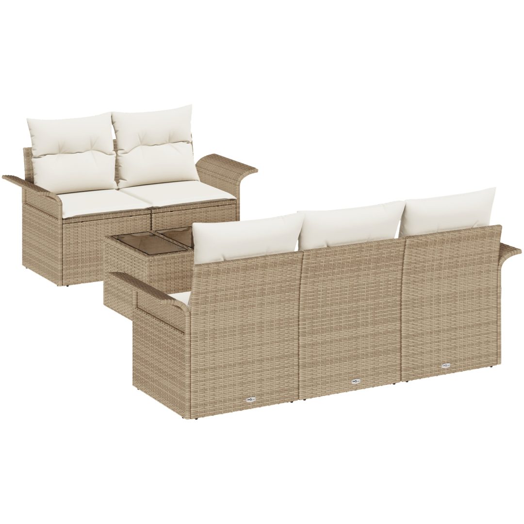 6 Delars Trädgårdsoffset med Kuddar Beige Poly Rattan vidaXL 55 x 55 x 37 cm – bild 2